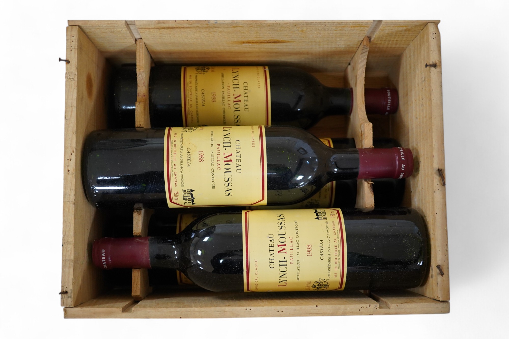 Five bottles of Chateau Lynch Moussas 1988 Pauillac OWC. Condition - storage unknown